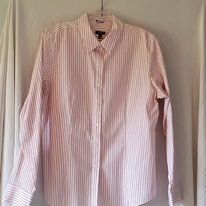 Talbots size 14 White and Pink Stripe button-down down dress shirt